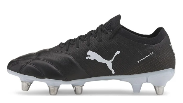 Puma Avant Pro Rugby Boots featuring 8 Studs and shown in Black & Grey. Available at Lovell Rugby.