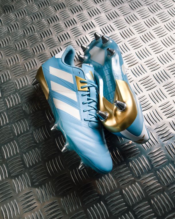 adidas Kakari RS Rugby Boots in Blue & Gold. Available to purchase at Lovell-rugby.co.uk