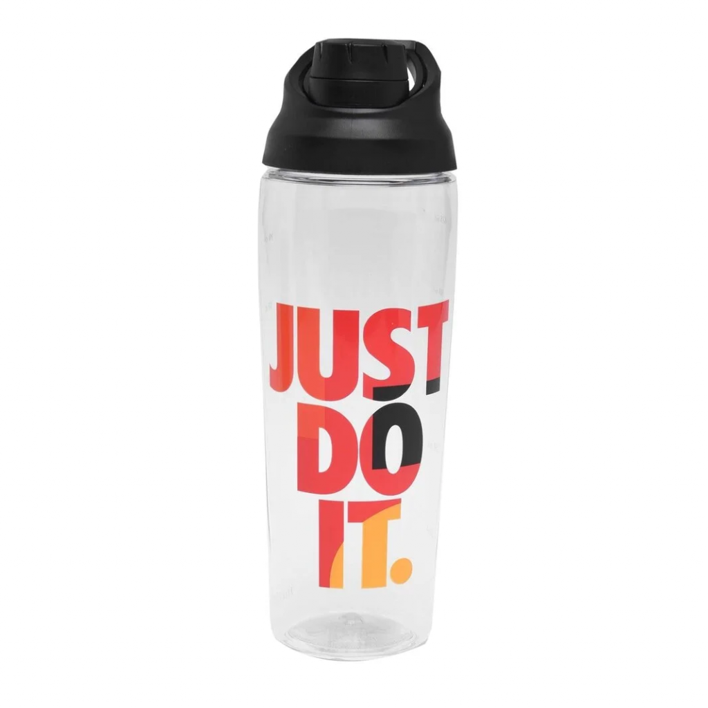 "Just Do It" water bottle from Nike with graphic displayed on side of bottle in Red, Black & Yellow.
