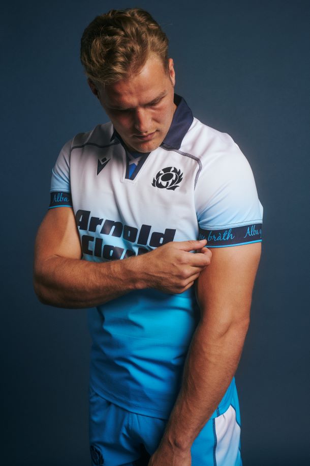 Van der Merwe sporting the latest Scotland 2024/25 Away Kit